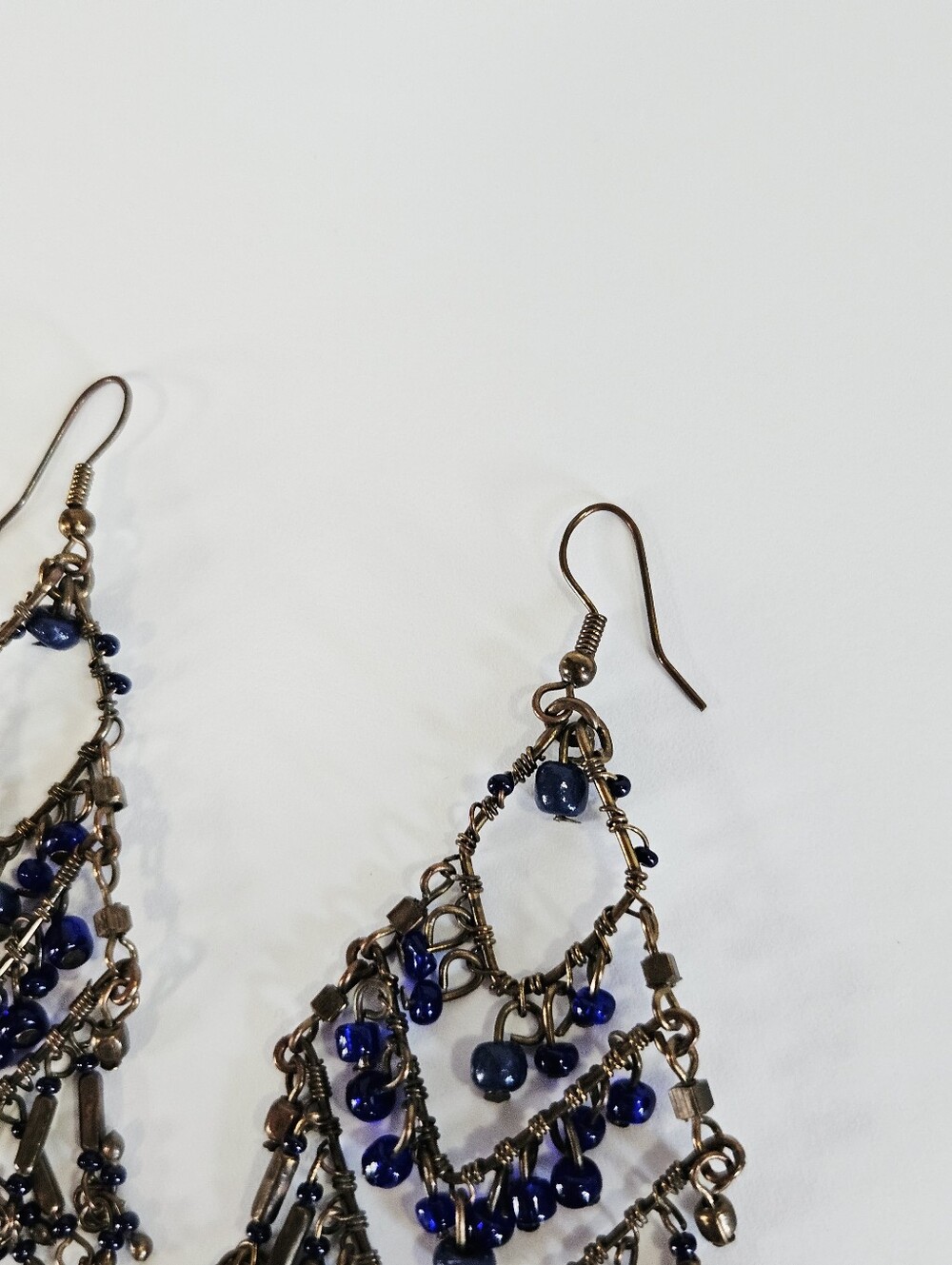 Vintage Free People Y2K Beaded Boho Bronze Dangle Fringe Chandelier Earrings - Picture 4 of 8
